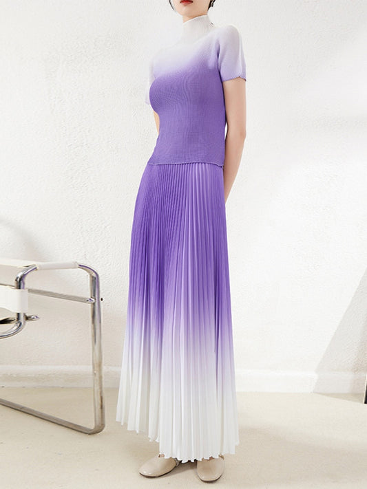 New Pleated Temperament One Size Gradient Color Super Elastic All-Match Top Skirt Waist Large Size Suit