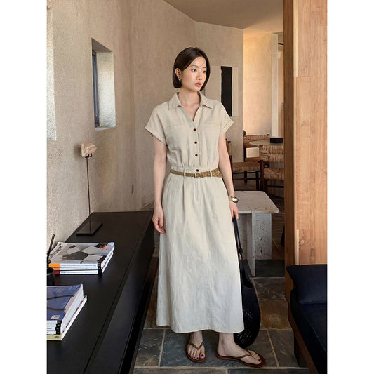 Tencel Linen V-Neck Fitted Dress Fashion Casual Jumpsuit