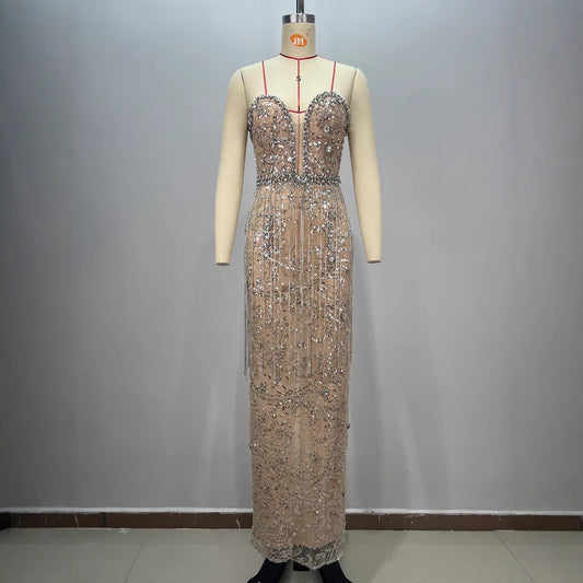 Sexy Shiny Rhinestone Sequin Strapless Dress Female Singers Gogo Performance Party Evening Gown