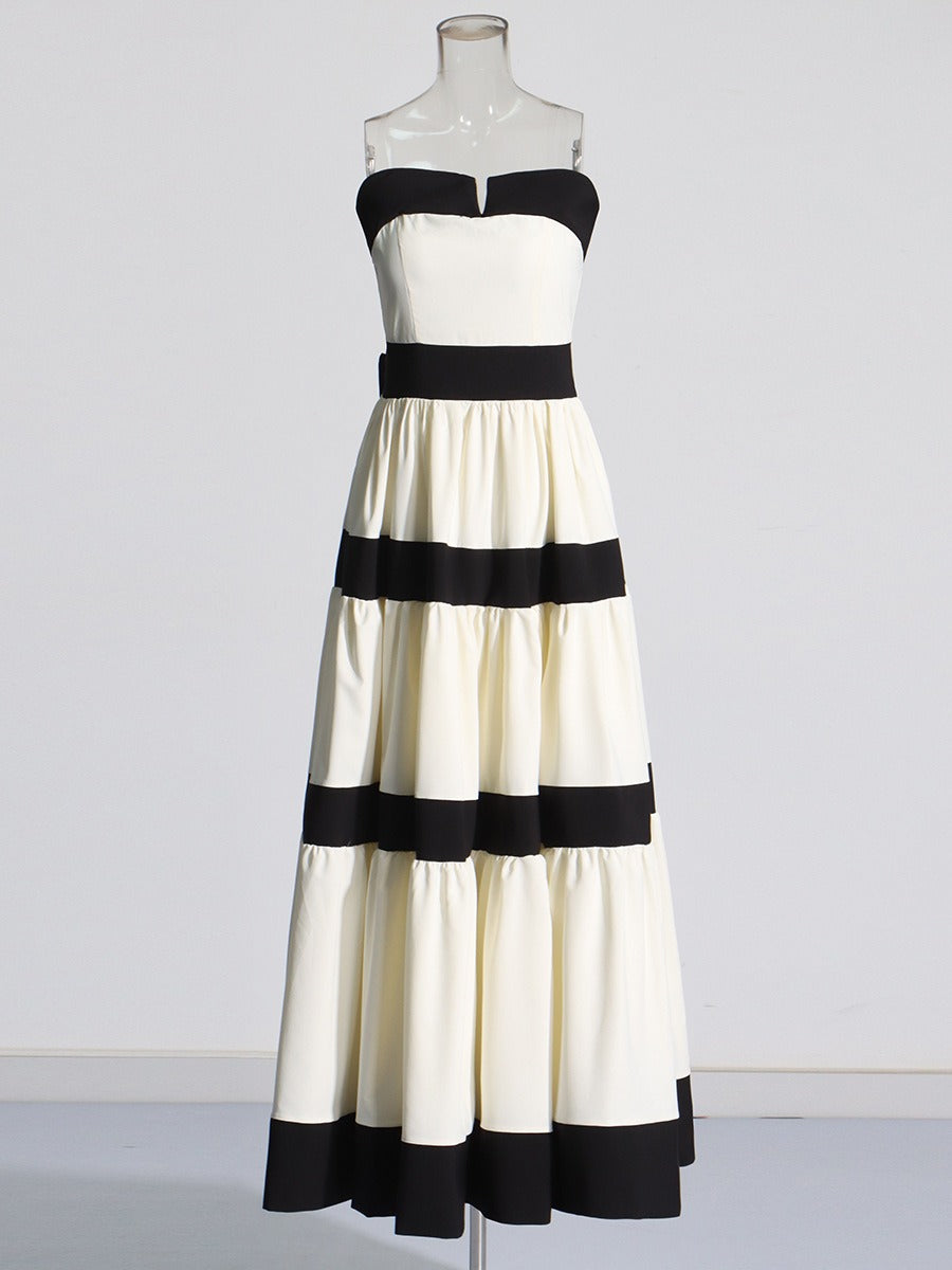 French elegant style large hem strapless skirt