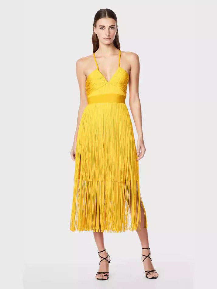 Suspender fringe skirt backpack hip skirt bandage dress