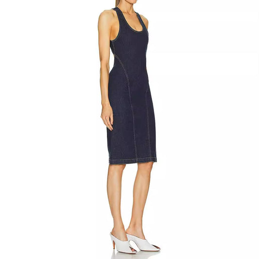Backless slim fit denim dress for women in summer, with a sense of high-end design and spicy girl temperament skirt