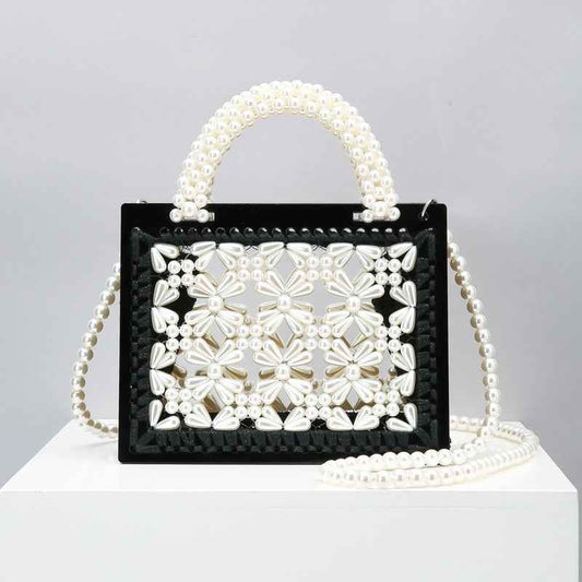 Luxury Acrylic Pearl Evening Clutch Bags Women Handmade Beaded Clear Purses And Handbags Ladies Woven Shoulder Bag Wedding Party