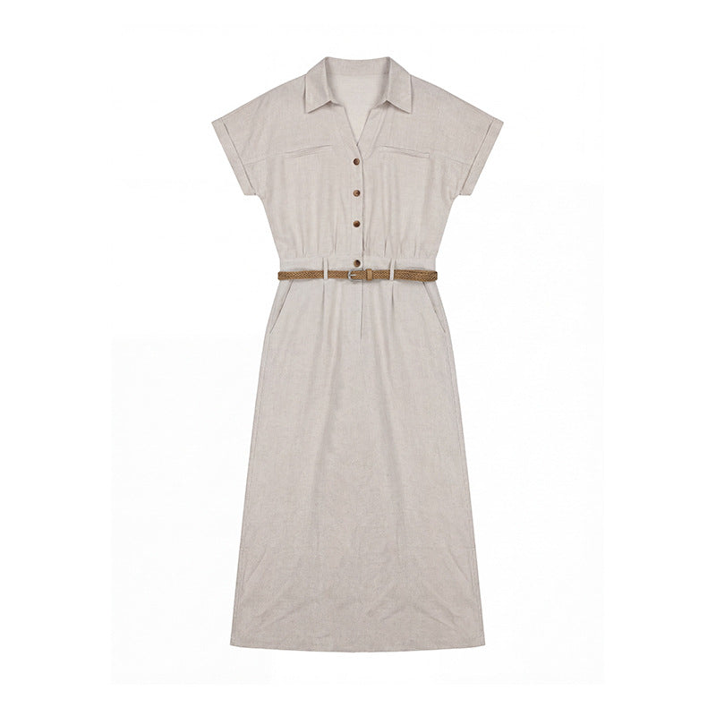 Tencel Linen V-Neck Fitted Dress Fashion Casual Jumpsuit