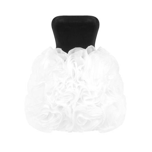 Black and white contrasting flower dress wedding banquet fishbone dress