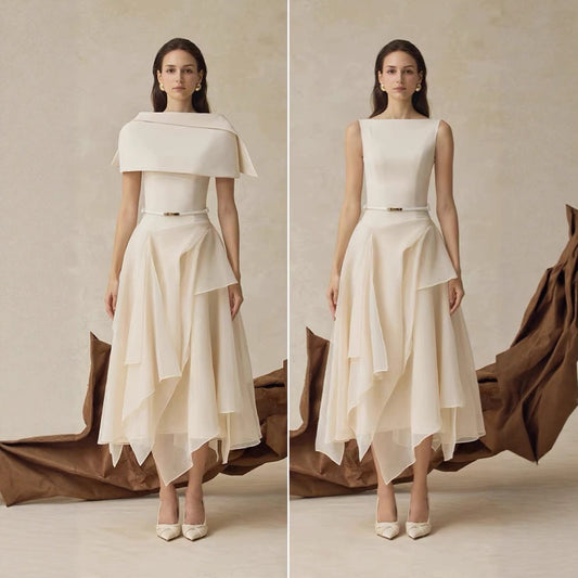 Waist Cinched Dress with Cape Two-Piece Set Long Dress