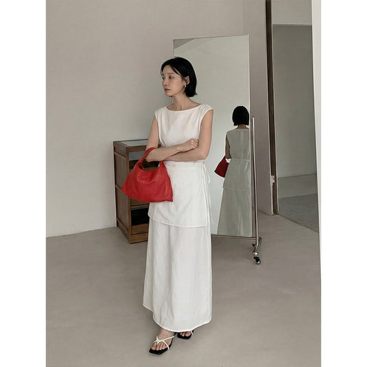 Tencel Linen Sleeveless Dress Summer Simple Loose Long Dress