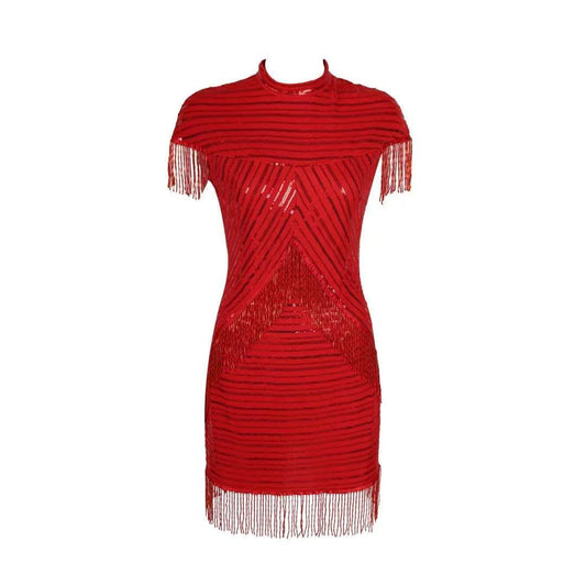 Vintage Sequin Fringe Dress - Beaded Fringe Cocktail Dress for Party