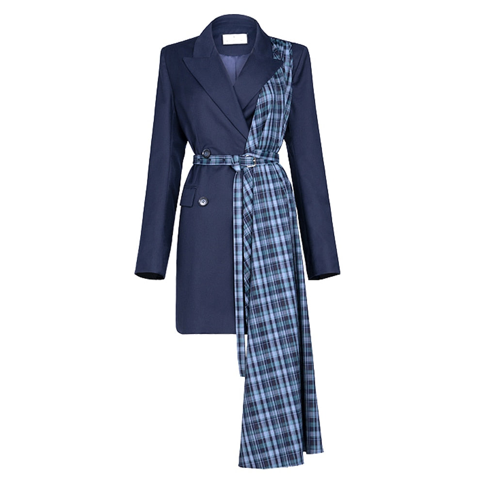 Autumn And Winter Slimming Waistband Splicing A-Line Dress Female New V-Neck Suit Skirt