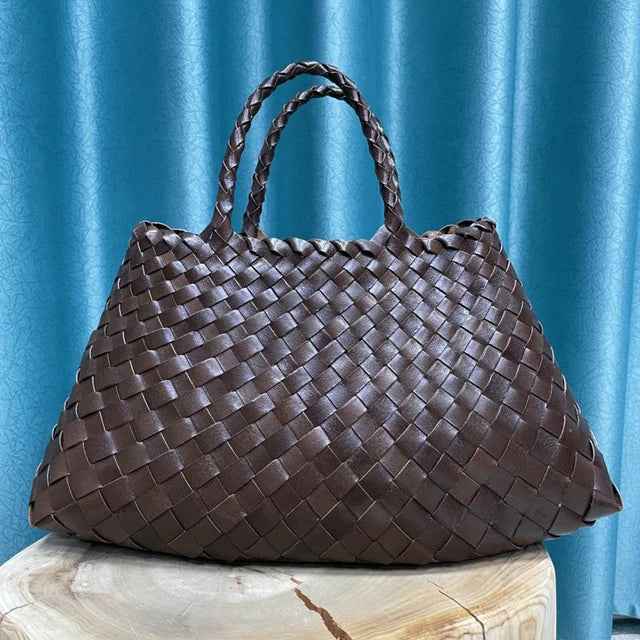 New Genune Leather Weave Hand Bags Tote Top Quality Women Basket Shopping Bags Handle Beach Hobos Handbag
