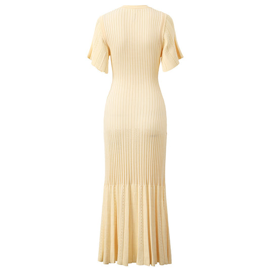 Elegant temperament short sleeved dress extra long women's knitted skirt cardigan short sleeved skirt