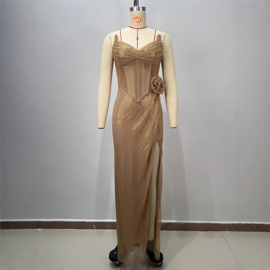 Summer New Fashion Spicy Girl Strapless Long Dress Women's Nightclub Sexy Slit Long Evening Dress