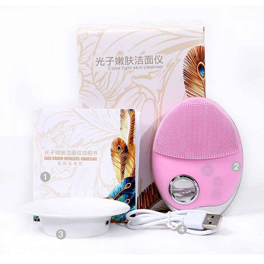 Wireless Charging Phototherapy Silicone Facial Cleaner Skin Rejuvenation Photon Therapy Makeup Removal Face Deep Cleaning Device