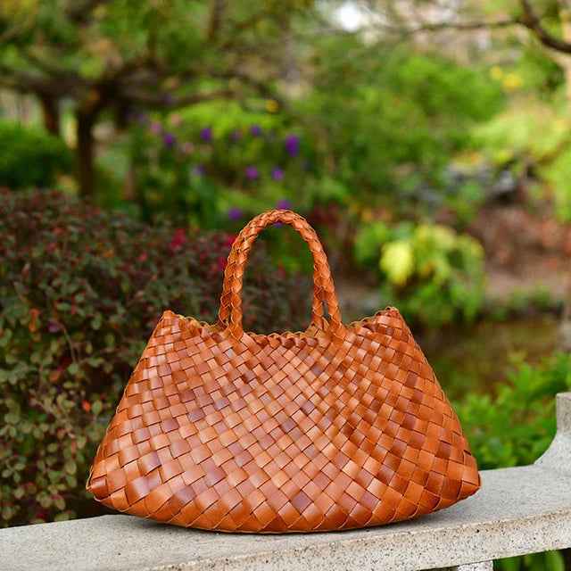 New Genune Leather Weave Hand Bags Tote Top Quality Women Basket Shopping Bags Handle Beach Hobos Handbag