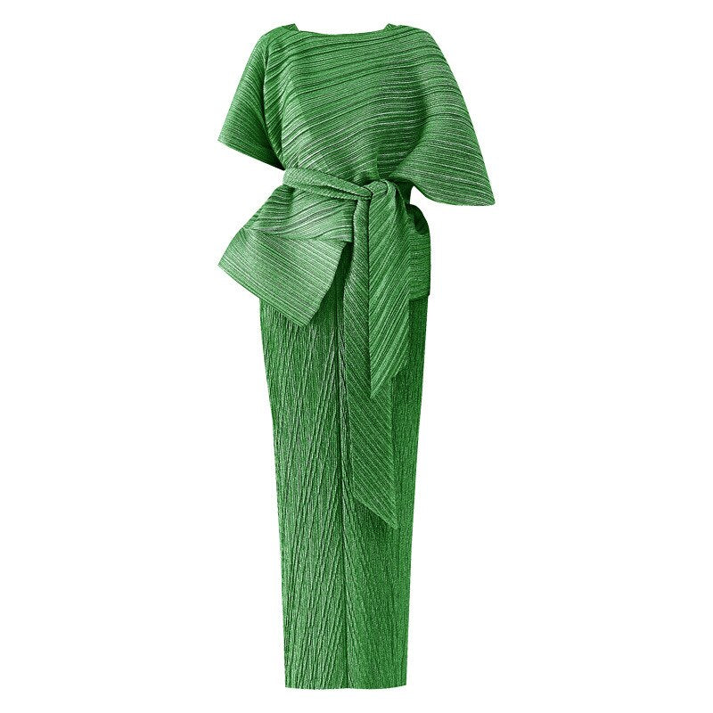 Pleated Dress Women's Two Piece Sling High Waist Lacing Elegant Ankel Length Banquet Formal New Summer Fashion