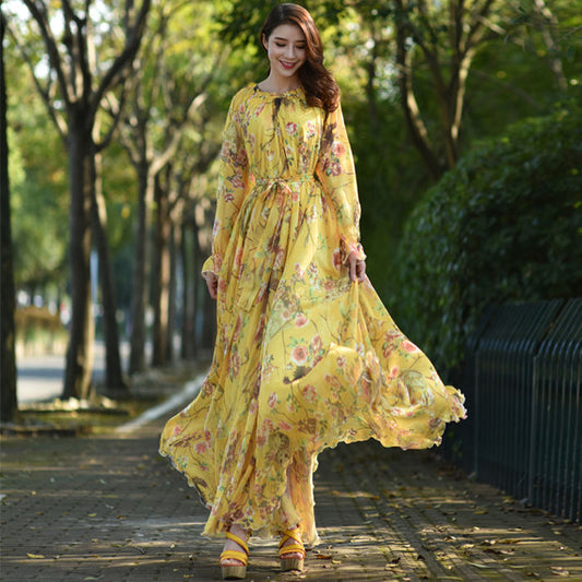 Extra Long Beach Dress Seaside Holiday Chiffon Summer Women's Beach Long Dress