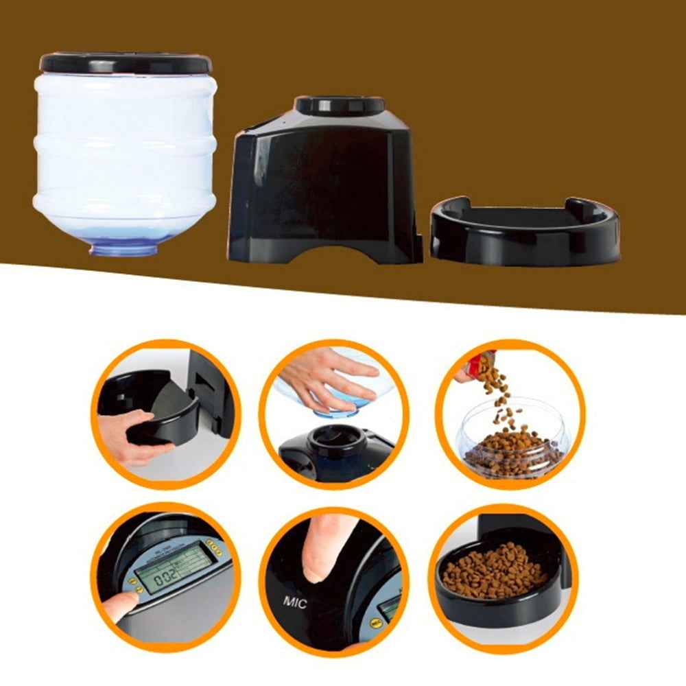 Automatic Pet Feeder fountain Voice Message Recording LCD Screen Dogs Cats Food Dispenser Bowl
