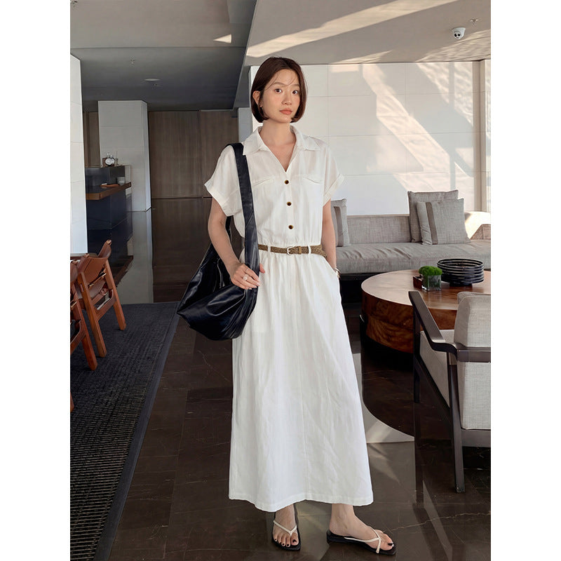 Tencel Linen V-Neck Fitted Dress Fashion Casual Jumpsuit