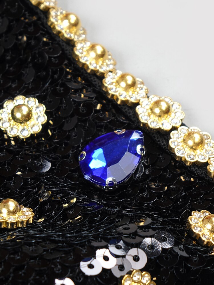 Black Evening Dinner Dress Women Elegant Square Collar Crystal Sequins Spaghetti Strap Dresses
