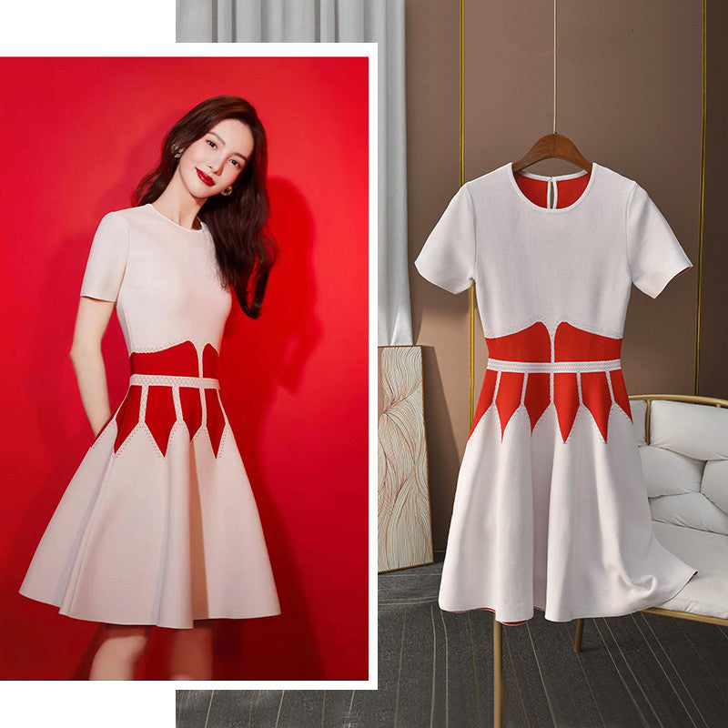 Chic Jacquard Mini Dress Short Sleeves O Neck Ruffles Design Celebrity Party Club Bandage Vestido