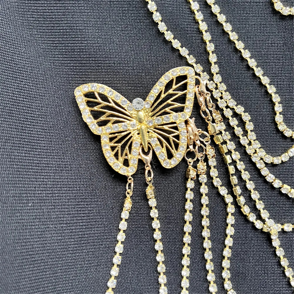Fashionable and elegant party dress with embroidered butterfly bead chain dress