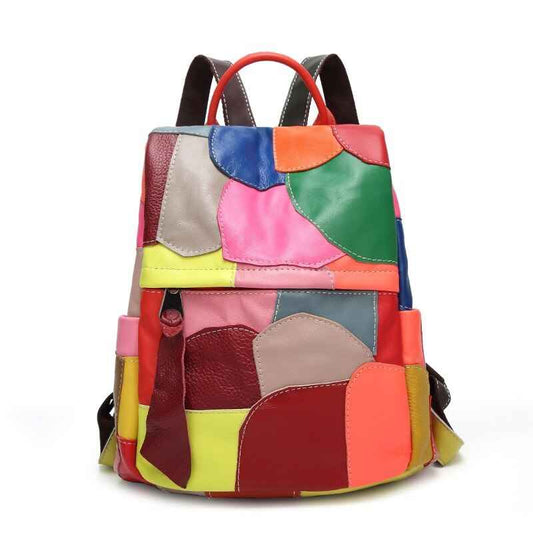 New Leather Shoulder Bag Women's Large Capacity Cowhide Travel Bag Splice Handbag Fashion Color Contrast Bag