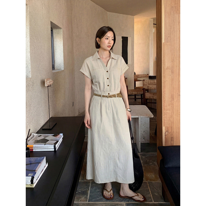 Tencel Linen V-Neck Fitted Dress Fashion Casual Jumpsuit