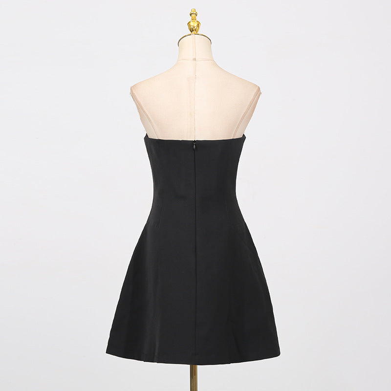 Elegant Black Luxury Heavy Embroidery Beaded Little Black Dress New Arrival Strapless Waist-Cinching Dress for Women Summer