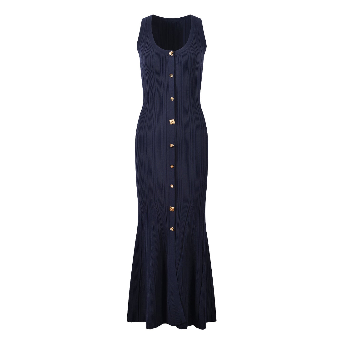French socialite temperament fashionable and elegant slim fit and slimming round neck single breasted sleeveless knitted dress long skirt