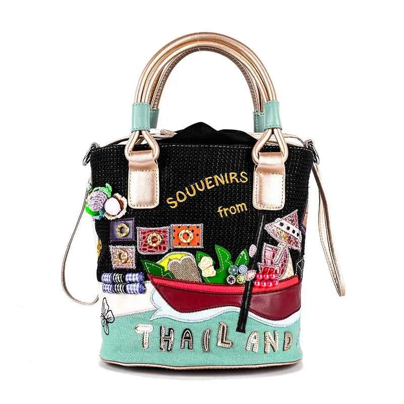 23x25CM Thailand theme Candy Color Buckets Women Creative Canvas Bag