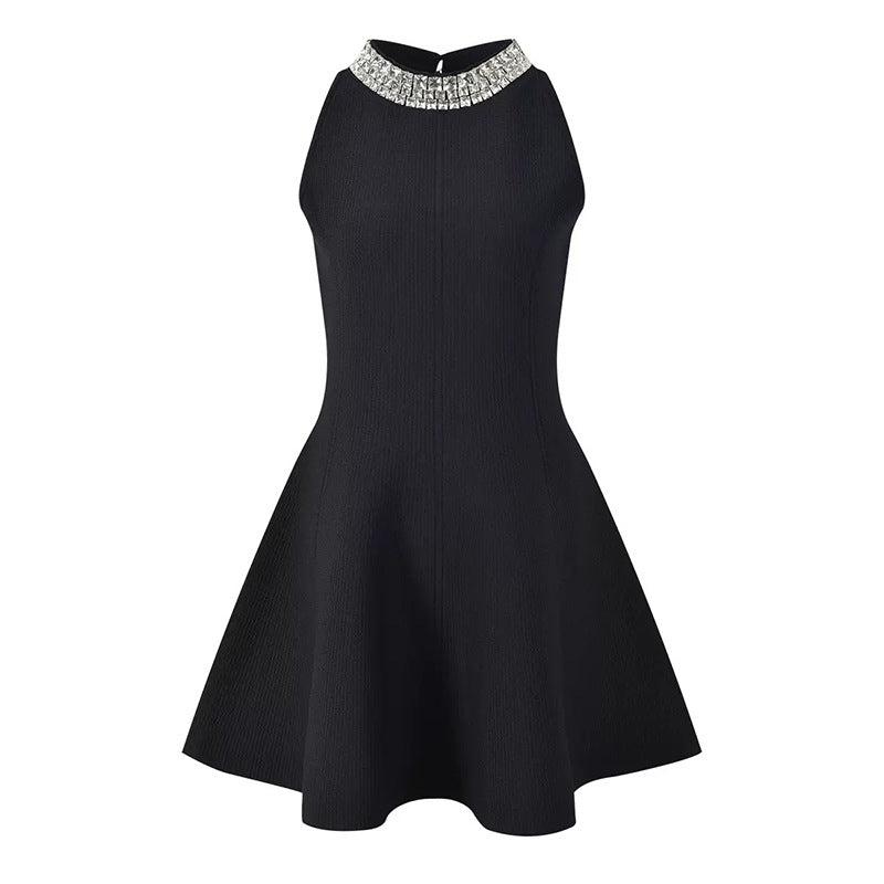 Blogger Pan Junya's Style Sd Home French Noble-Style Beaded Sleeveless Short Umbrella Skirt Little Black Dress