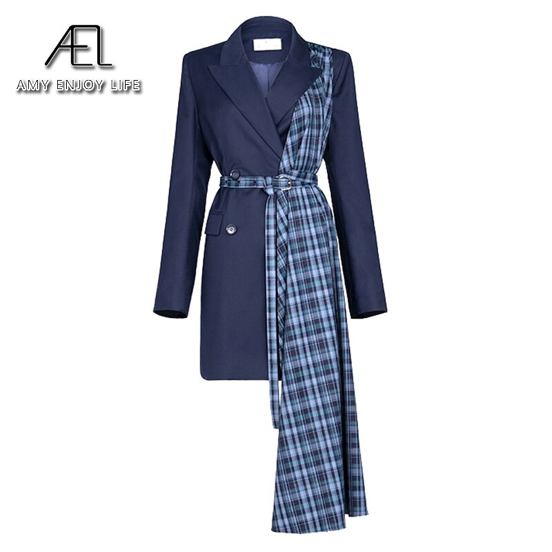 Autumn And Winter Slimming Waistband Splicing A-Line Dress Female New V-Neck Suit Skirt