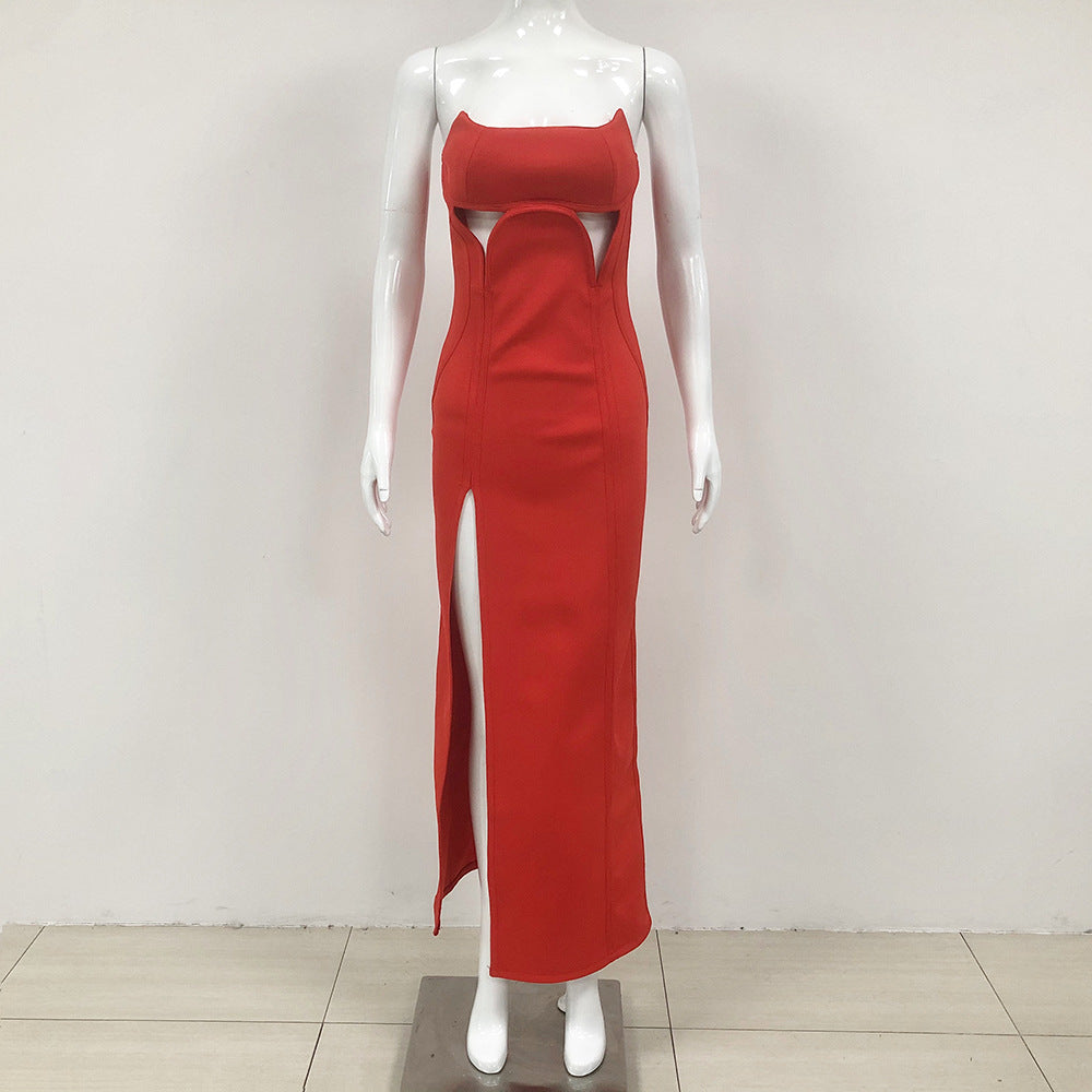 European and American dresses evening gowns hollowed out socialites elegant strapless and sexy long dresses