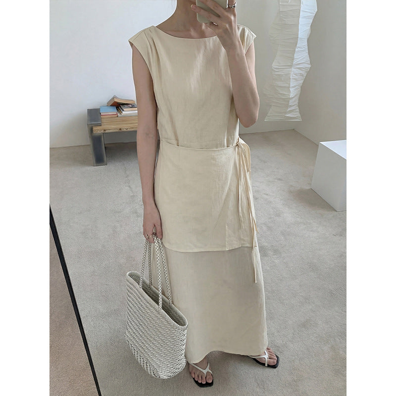 Tencel Linen Sleeveless Dress Summer Simple Loose Long Dress