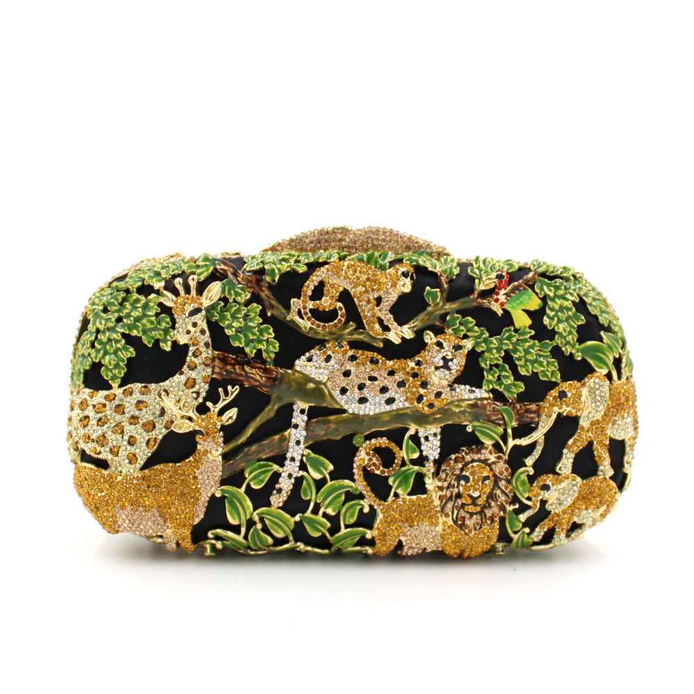 Animal Forest Package, Hollow Metal Crystal Banquet Package, Drip Oil Inlaid Diamond Handbag