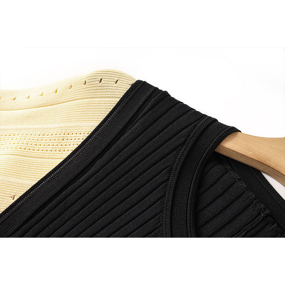 Black flared sleeve dress extra long women's knitted skirt elegant short sleeved skirt