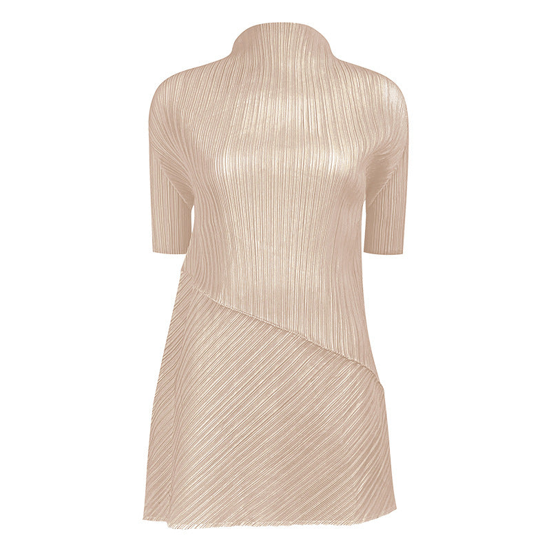 Spring new Korean style solid color pleated women's mid-length top irregular skirt clothing two-piece suit