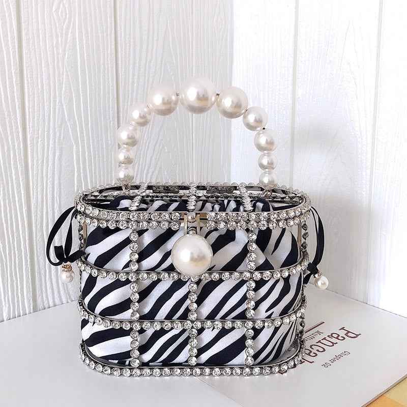 Leopard Zebra Pattern Diamonds Basket Evening Clutch Bags Women Luxury Purses Preal Beaded Metallic Handbags Ladies Wedding Bag