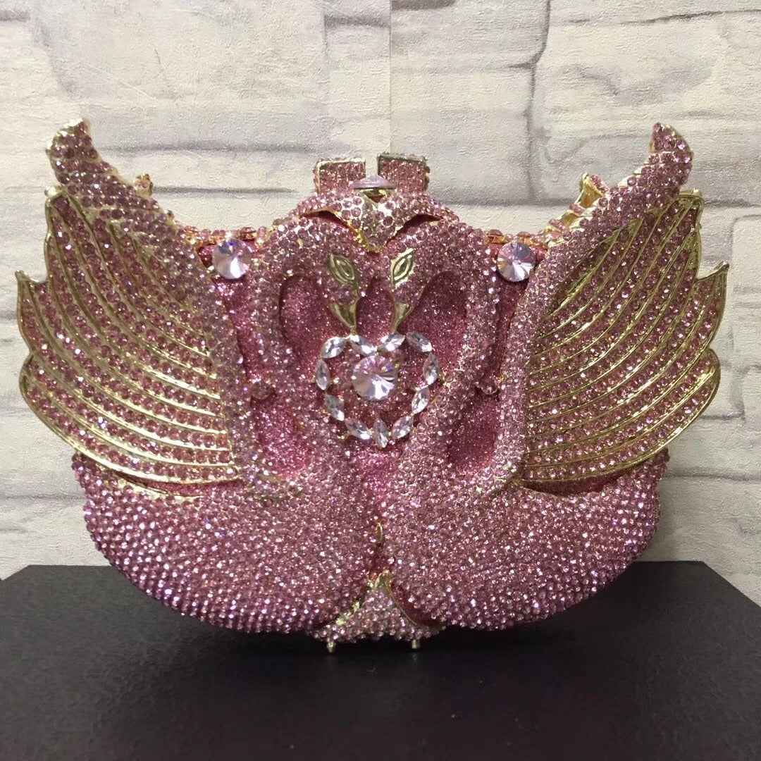 Swan studded diamond dinner bag, banquet dress, full diamond bag