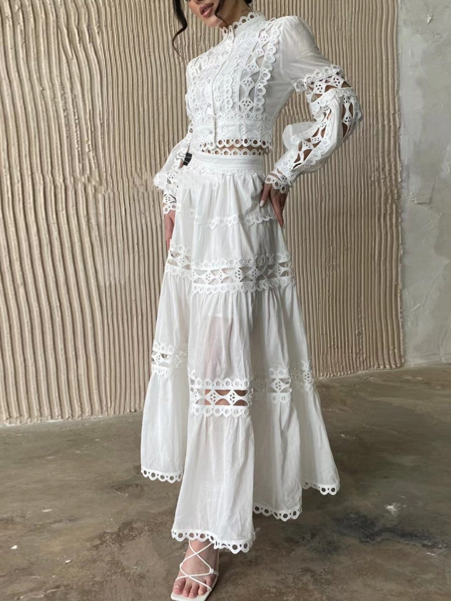Autumn New Product French Retro Palace Style Small and Popular Women's Set Lace Lace Princess Sleeve Solid Color Set