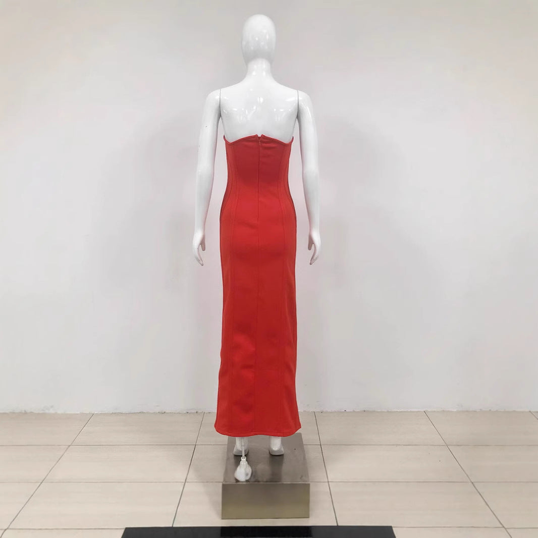 European and American dresses evening gowns hollowed out socialites elegant strapless and sexy long dresses