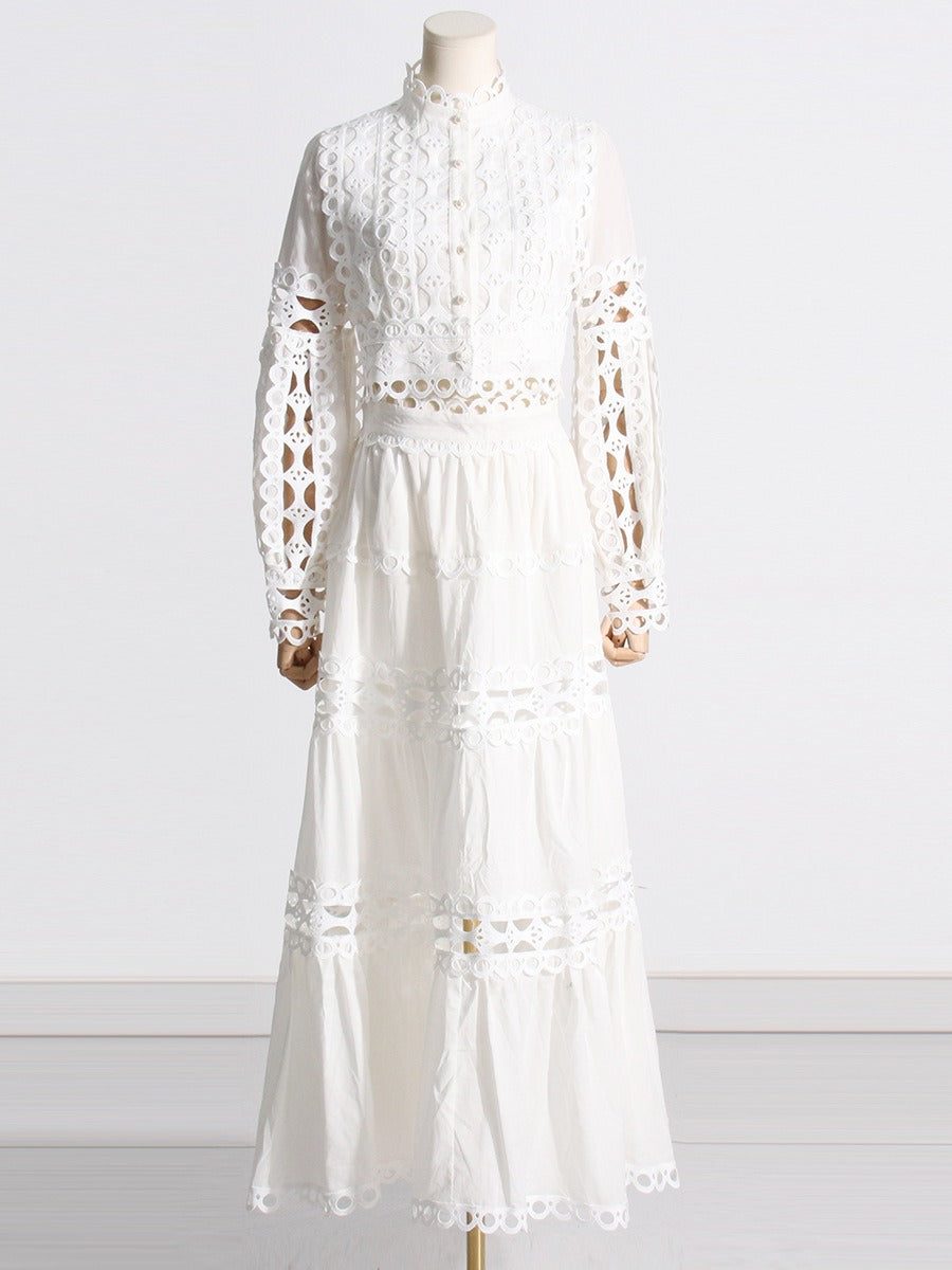 Autumn New Product French Retro Palace Style Small and Popular Women's Set Lace Lace Princess Sleeve Solid Color Set