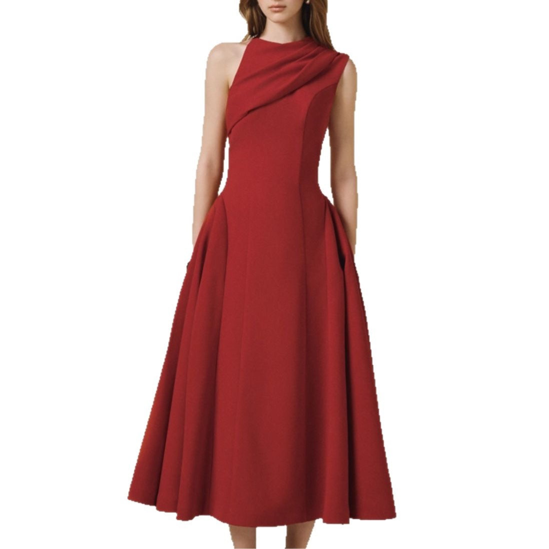 Elegant High-Quality Cape Sleeveless Dress with Design Sense and Noble Charm, Red Dress