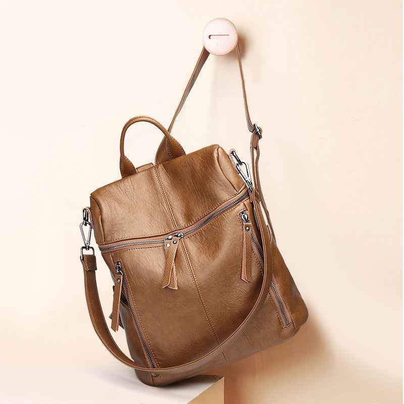 Leather backpack women's new foreign trade backpack large-capacity school bag multi-functional dual-purpose women's bag