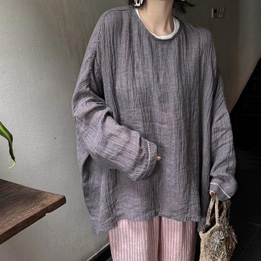 Leisure High-End Linen Oversized Silhouette Shirt for a Slim Figure