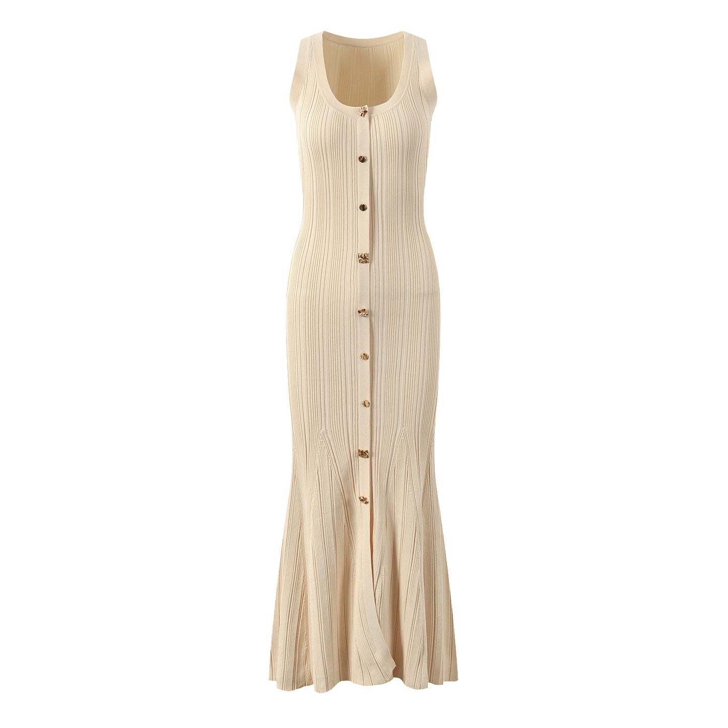 French socialite temperament fashionable and elegant slim fit and slimming round neck single breasted sleeveless knitted dress long skirt