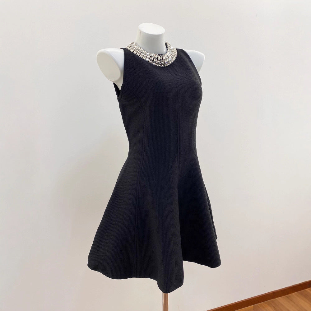 Blogger Pan Junya's Style Sd Home French Noble-Style Beaded Sleeveless Short Umbrella Skirt Little Black Dress