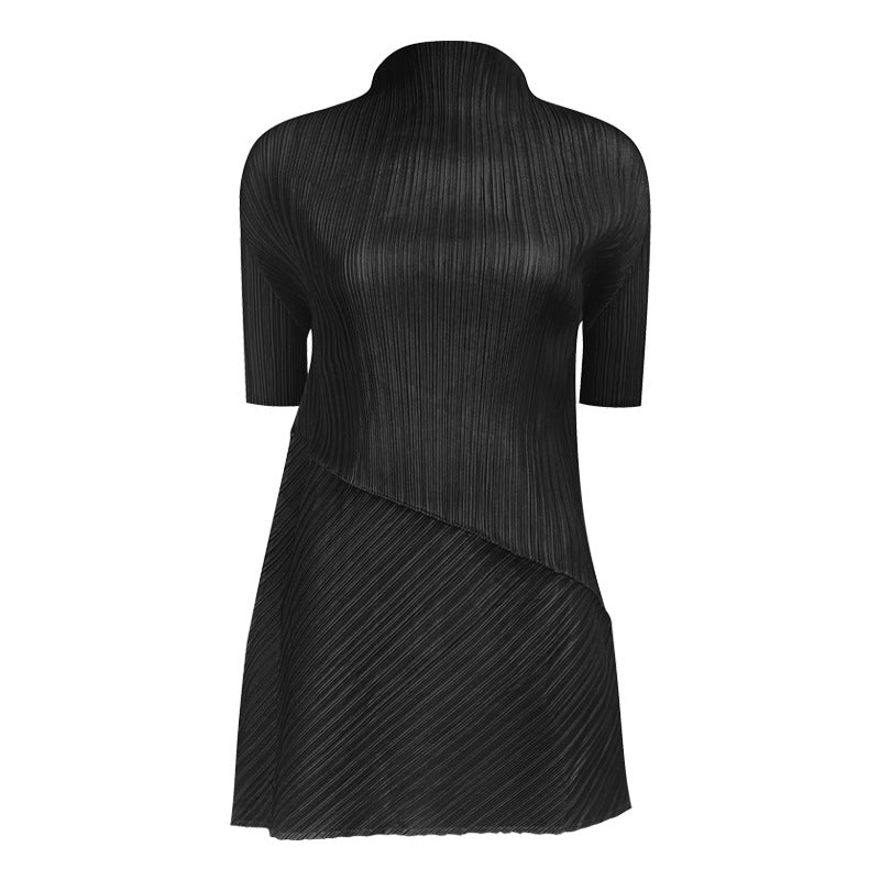Spring new Korean style solid color pleated women's mid-length top irregular skirt clothing two-piece suit