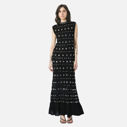 French style niche black sleeveless vest dress medium long dress for women