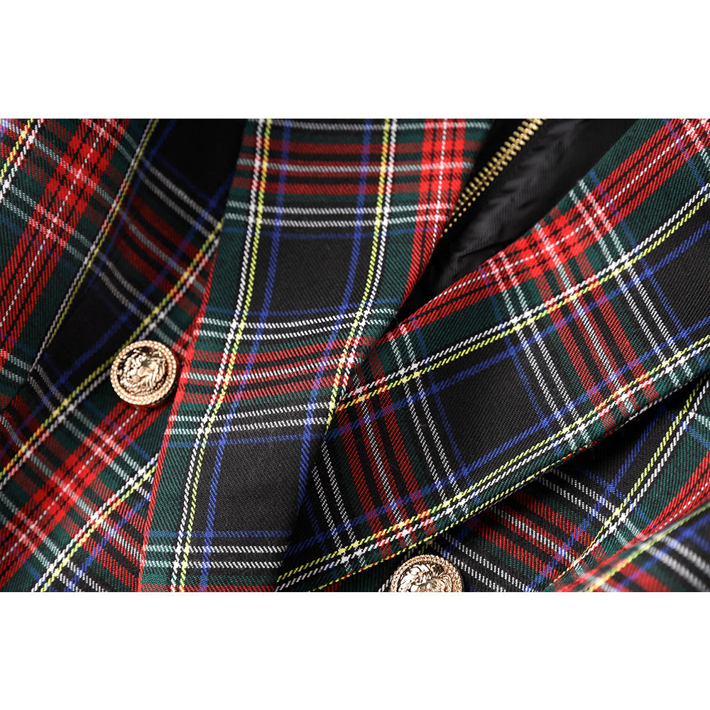 Red and black checkered temperament waist cinching suit skirt B-belt skirt commuting suit dress